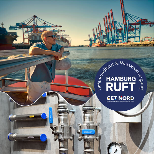 Kampagnenmotiv GET NORD: Hamburg-Highlight trifft Messethema