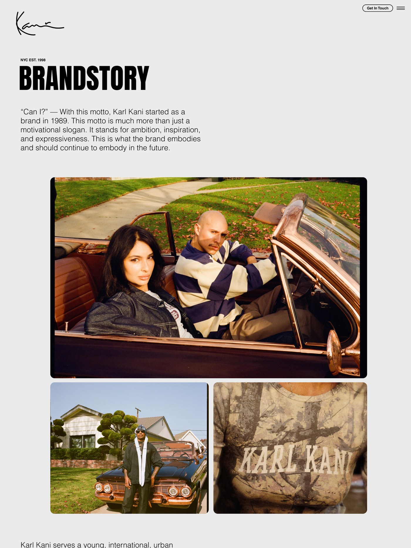 Karl Kani Markenwebsite: Brandstory-Seite