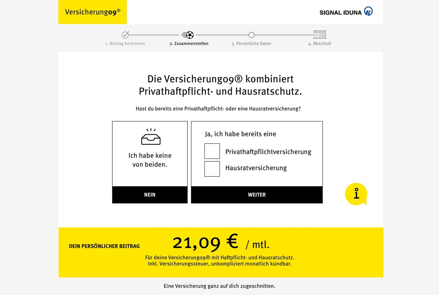 Versicherung09 – Abschluss-Strecke, Auswahl der Versicherung