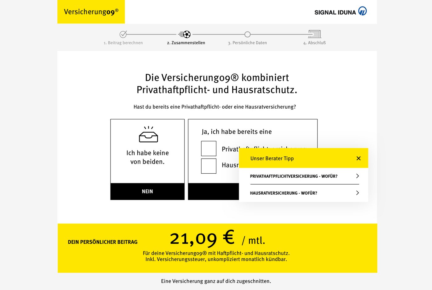 Versicherung09 – Abschluss-Strecke mit Berater-Tipp