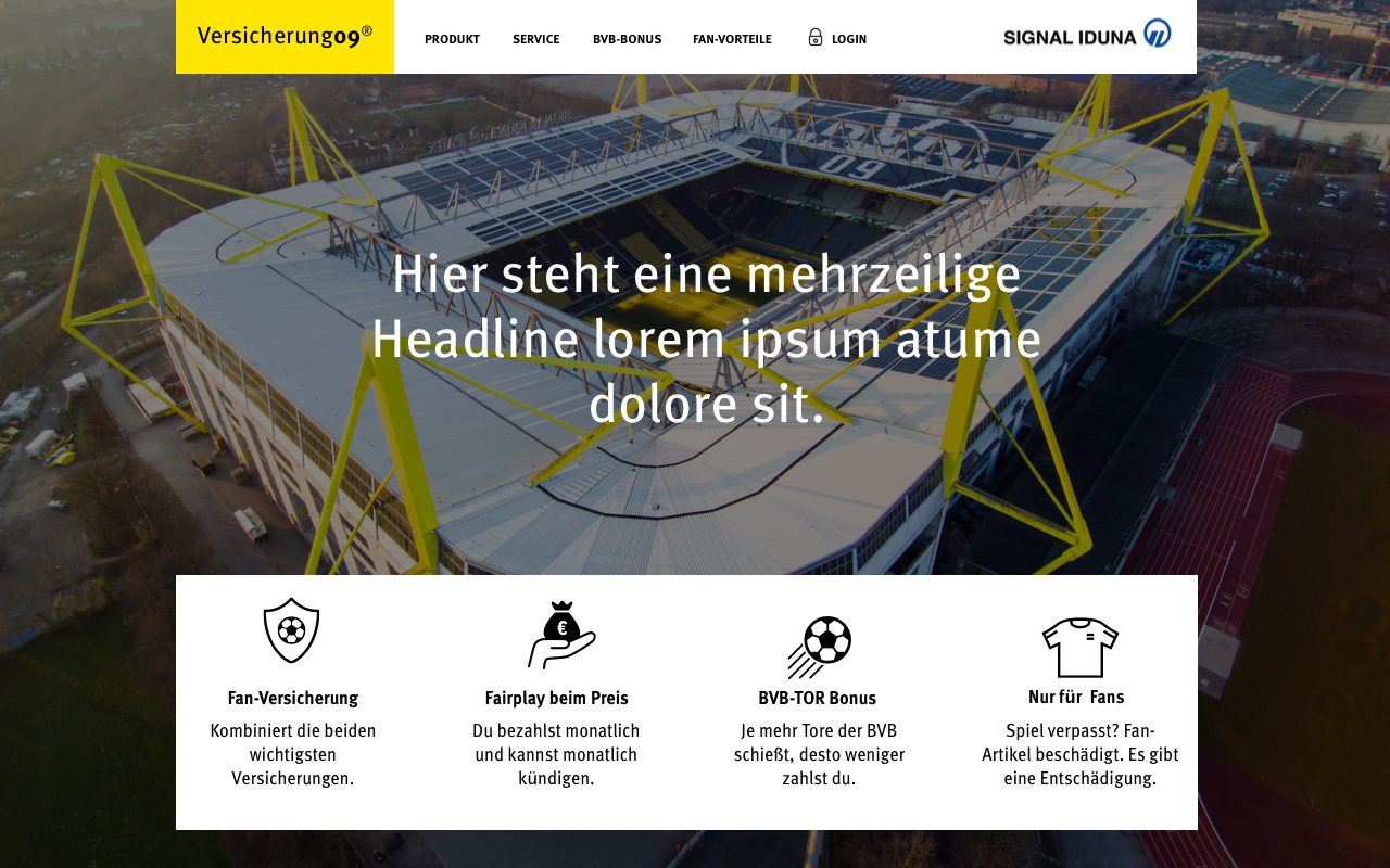 Versicherung09 Landing Page – Header mit BVB-Stadion
